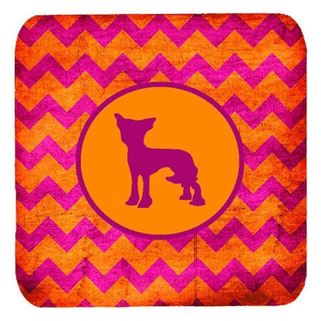 Chinese Crested Chevron Pink And Orange Foam Coasters- Set Of 4